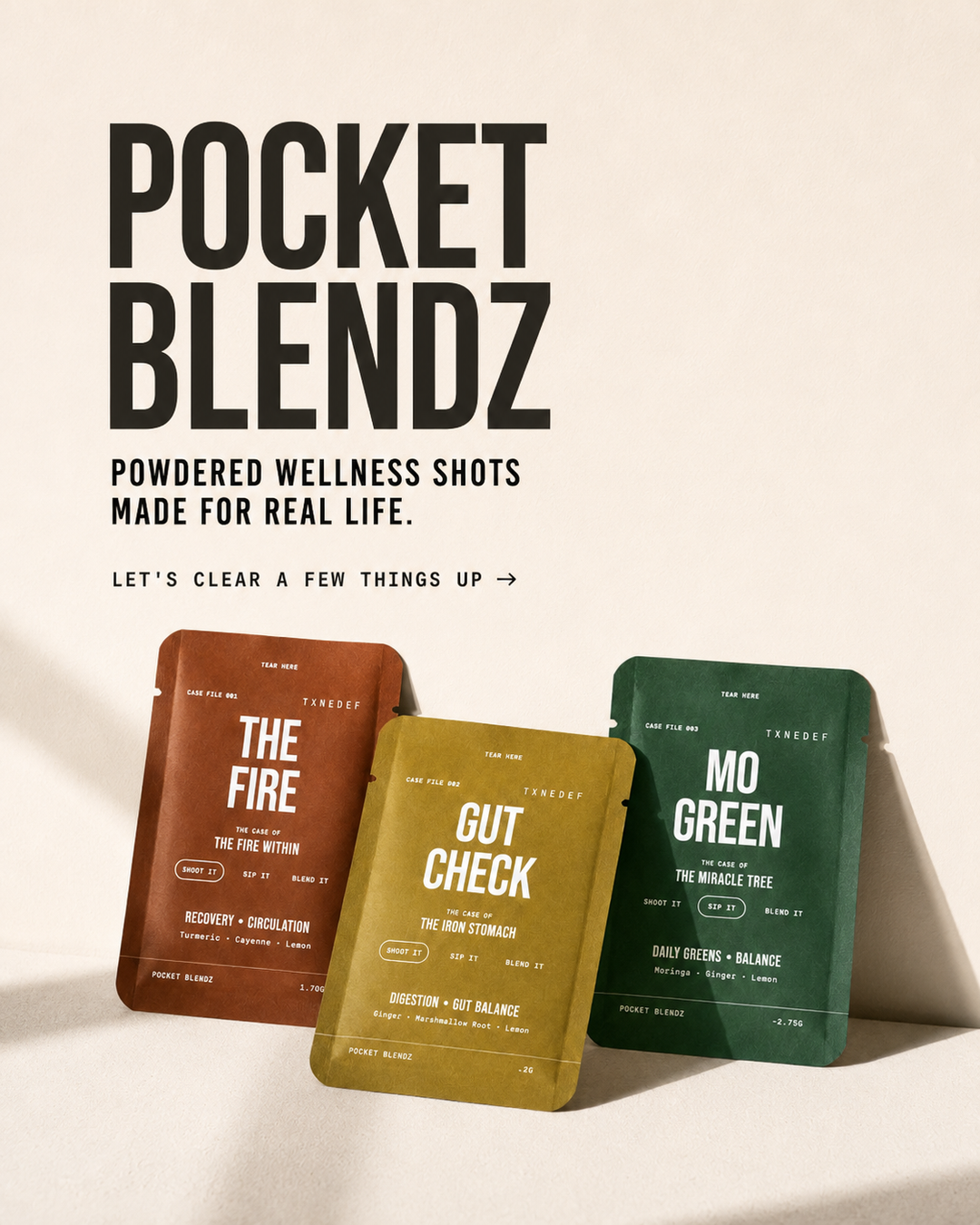 Pocket Blendz – Powdered wellness shots made for real life.